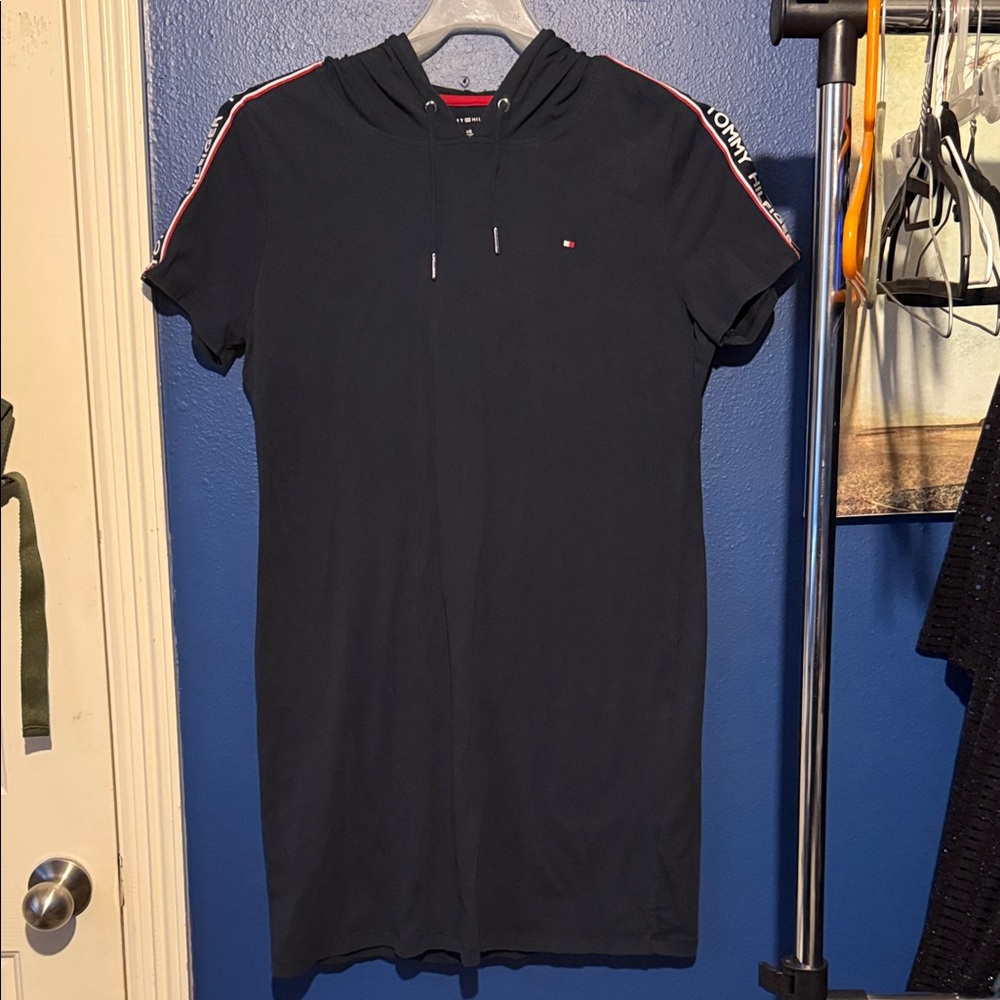 Tommy Hilfiger Hoodie Dress with Red & White Stripe Trim